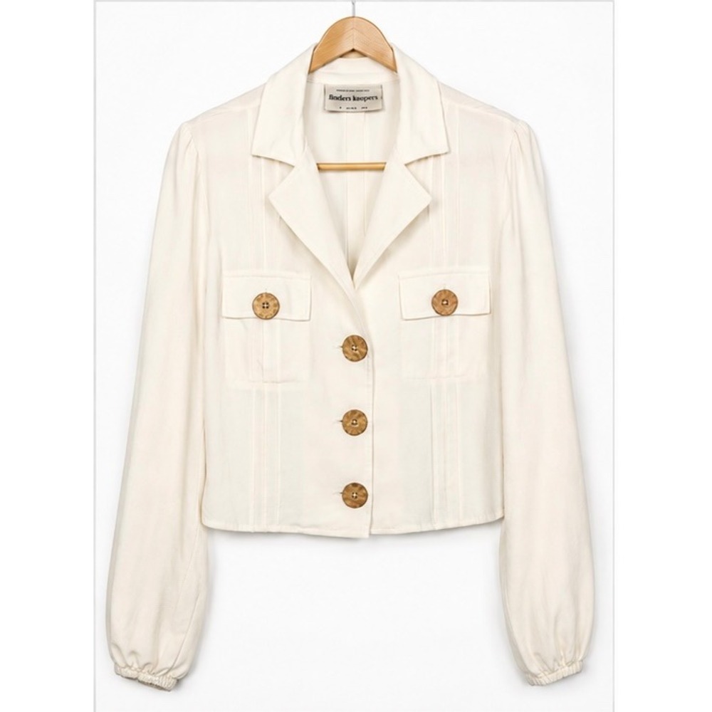 Finders Keepers Ivory Linen Blend Cropped Utility Jacket Cream Button Up Size 6